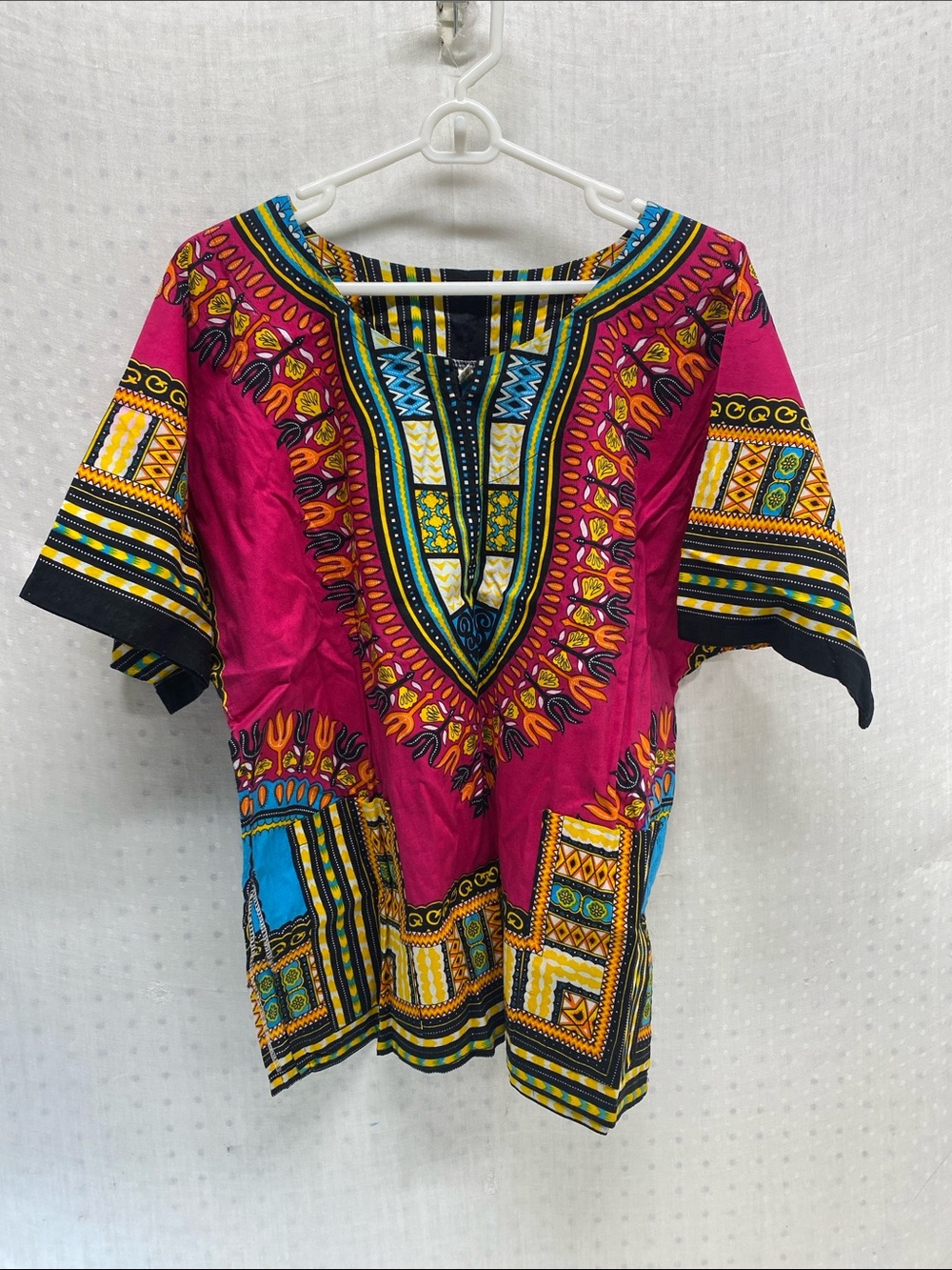 Vibrant Pink‎ Dashiki-Style Women's Top 100% Cotton Size Large
